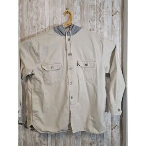 Levi's hooded Overshirt Beige Oversized Denim Jean Shirt Jacket (L) Heavyweight